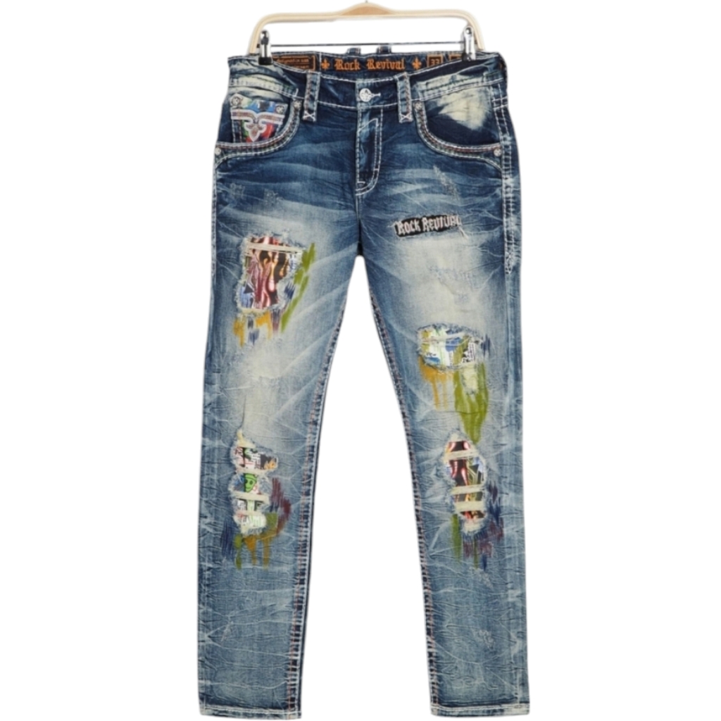 Rock Exhibition By Rock Revival Le Ruth Distressed Slimtaper Jeans. W40x32l.
